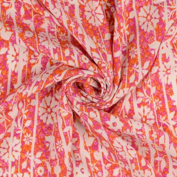 Viskose Crepe - pink-orange-weiß